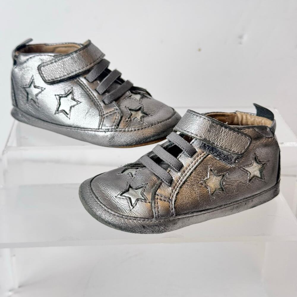 Old Soles Metallic Silver Star Leather Toddler Shoes Size 6